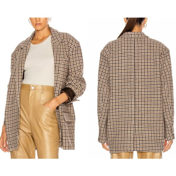 $595 Isabel Marant Etoile Beige Brown Kerstin Houndstooth Blazer Jacket FR 34/2 - Picture 1 of 8